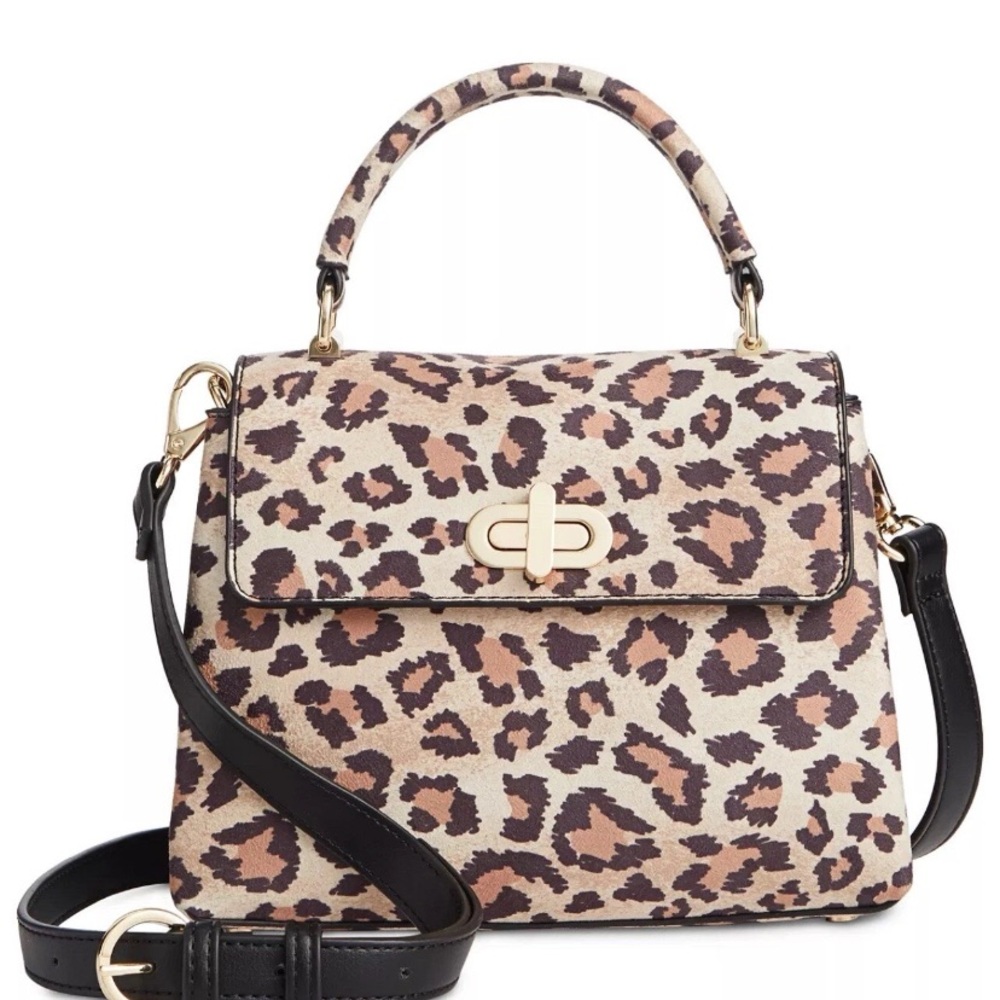 Crossbody 34th Leopard Print Handbag with Black Strap